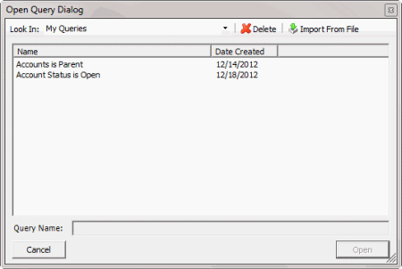 Open Query Dialog box