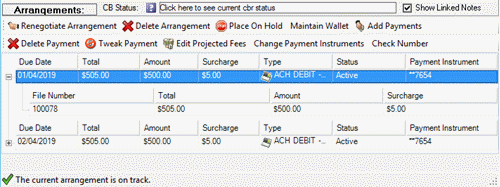 Arrangements panel - payment details