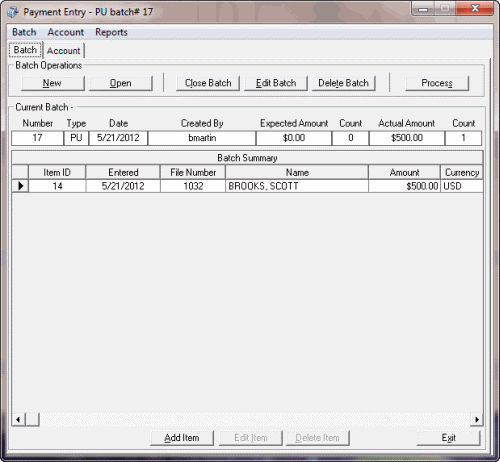 Payment Entry window - Batch tab