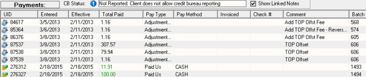 Payments panel Payments panel