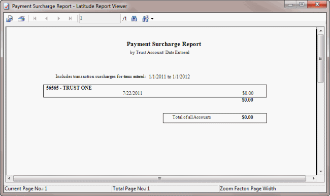 Payment Surcharge Report sample