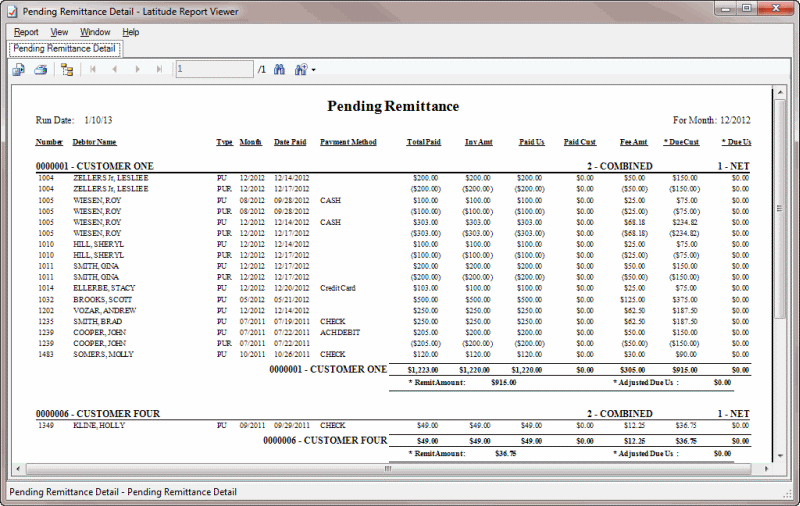 Pending Remittance report sample