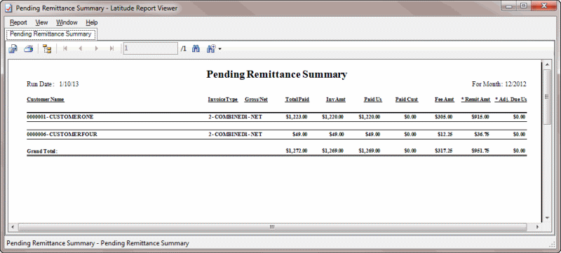 Pending Remittance Summary report sample