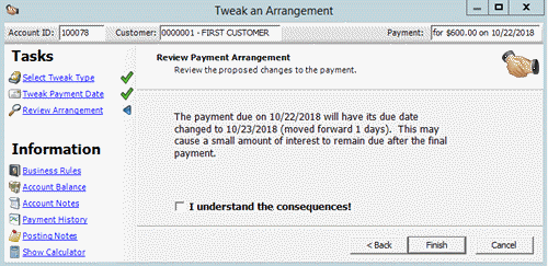 Review Payment Arrangement page - Tweak an Arrangement wizard