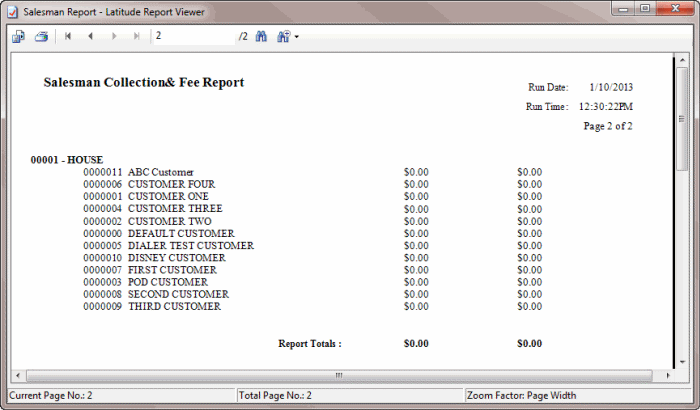 Salesman Collection and Fee Report sample