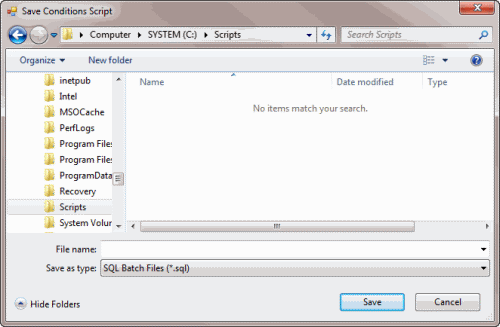 Save Conditions Script dialog box