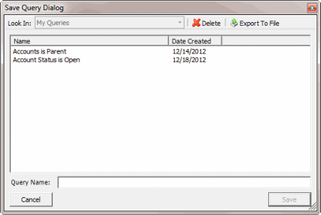 Save Query Dialog box