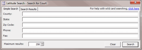 Search for Court dialog box