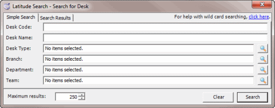 Latitude Search - Search for Desk dialog box Latitude Search - Search for Desk dialog box