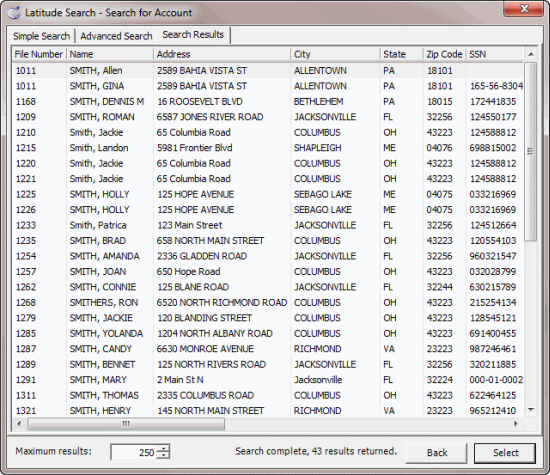 Search Results tab Search Results tab