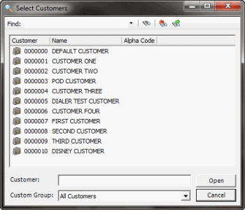 Select Customers dialog box