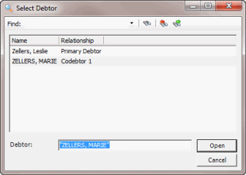 Select Debtor dialog box