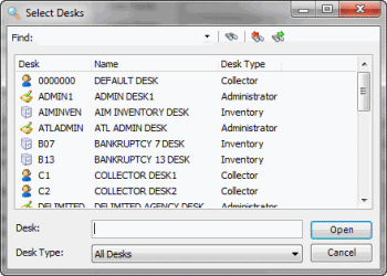 Select Desks dialog box
