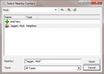 Select Nearby Contact dialog box