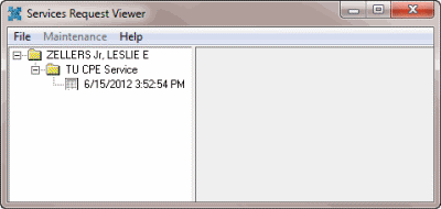 Services Request Viewer window