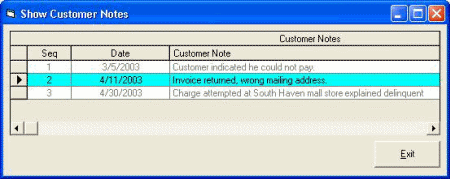Show Customer Notes dialog box