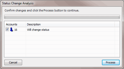 Status Change Analysis dialog box