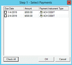 Step 1 - Select Payments dialog box