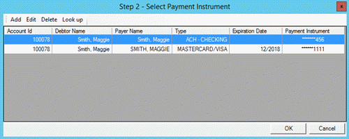 Step 2 - Select Payment Instrument dialog box