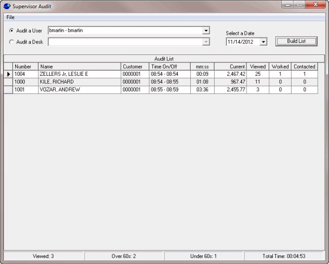 Supervisor Audit window