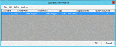 Wallet Maintenance dialog box