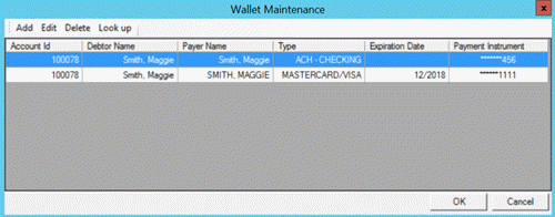 Wallet Maintenance dialog box