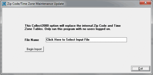 ZIP Code/Time Zone Maintenance Update dialog box
