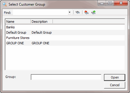 Select Customer Group dialog box Select Customer Group dialog box