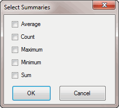Select Summaries dialog box Select Summaries dialog box