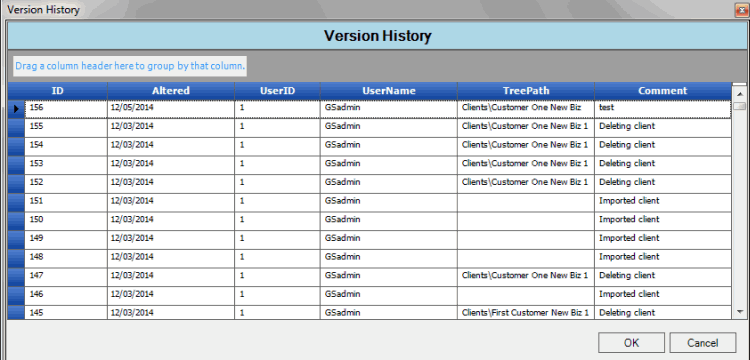 Version History window