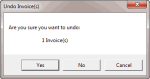 Undo Invoices dialog box Undo Invoices dialog box