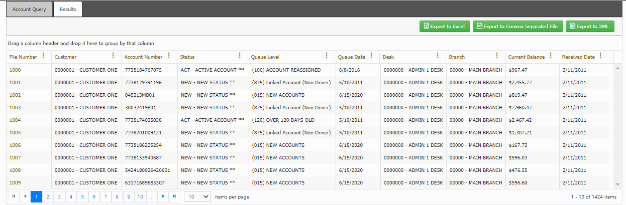 Account Analysis page - Results tab