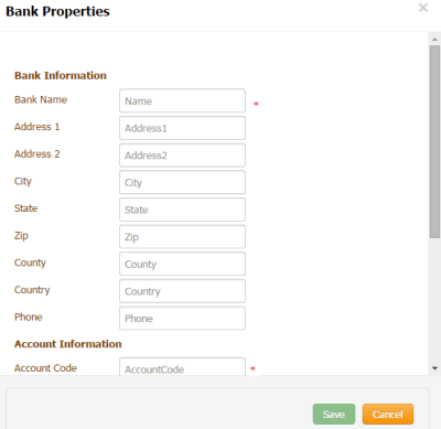 Bank Properties dialog box