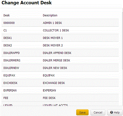 Change Account Desk dialog box