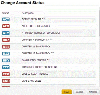Change Account Status dialog box
