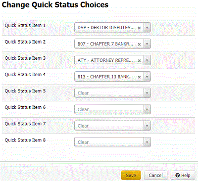 Change Quick Status Choices dialog box