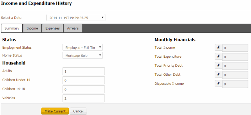 Income and Expenditure History dialog box