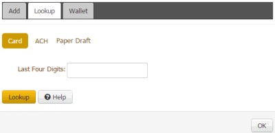 Lookup tab - Payment Instrument dialog box
