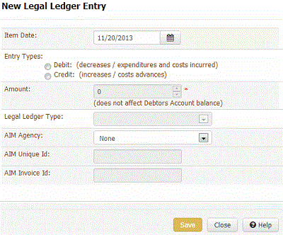 New Legal Ledger Entry dialog box