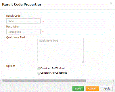 Result Code Properties dialog box