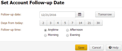Set Account Follow-up Date dialog box