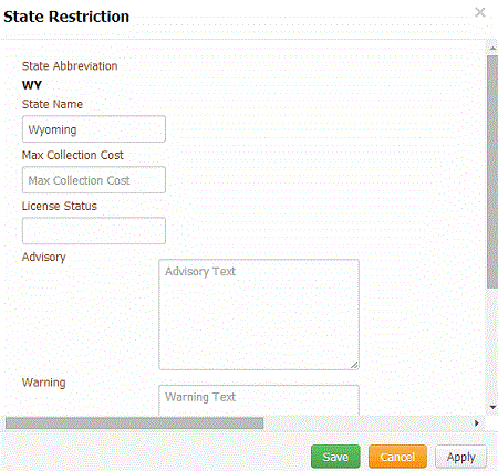 State Restriction dialog box