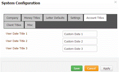 System Configuration dialog box - Account Titles tab