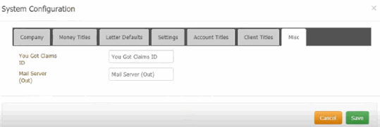 System Configuration dialog box - Misc tab