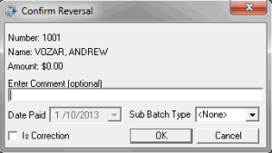 Confirm Reversal dialog box Confirm Reversal dialog box