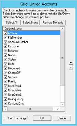 Grid: Linked Accounts dialog box Grid: Linked Accounts dialog box