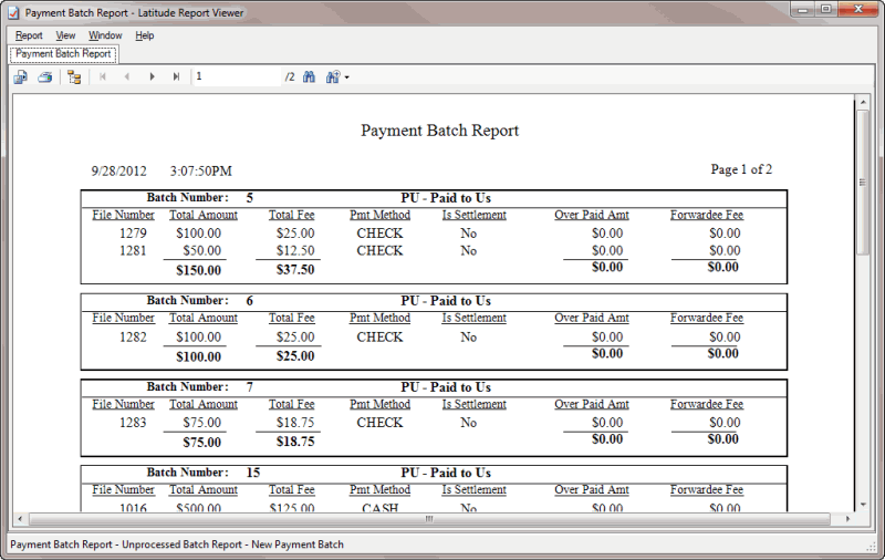 Payment Batch Report Payment Batch Report