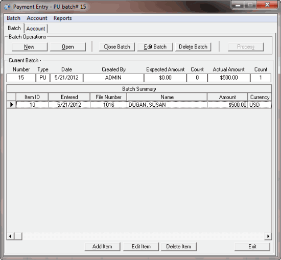 Payment Entry window - close a batch Payment Entry window - close a batch