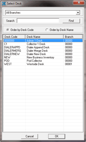 Select Desk dialog box