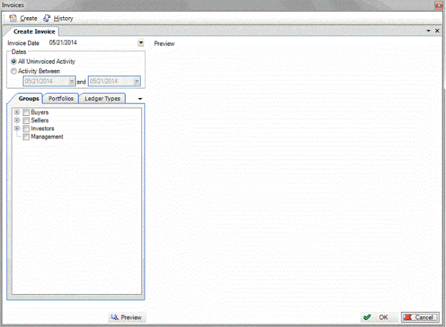 Invoices window - Create Invoice tab Invoices window - Create Invoice tab